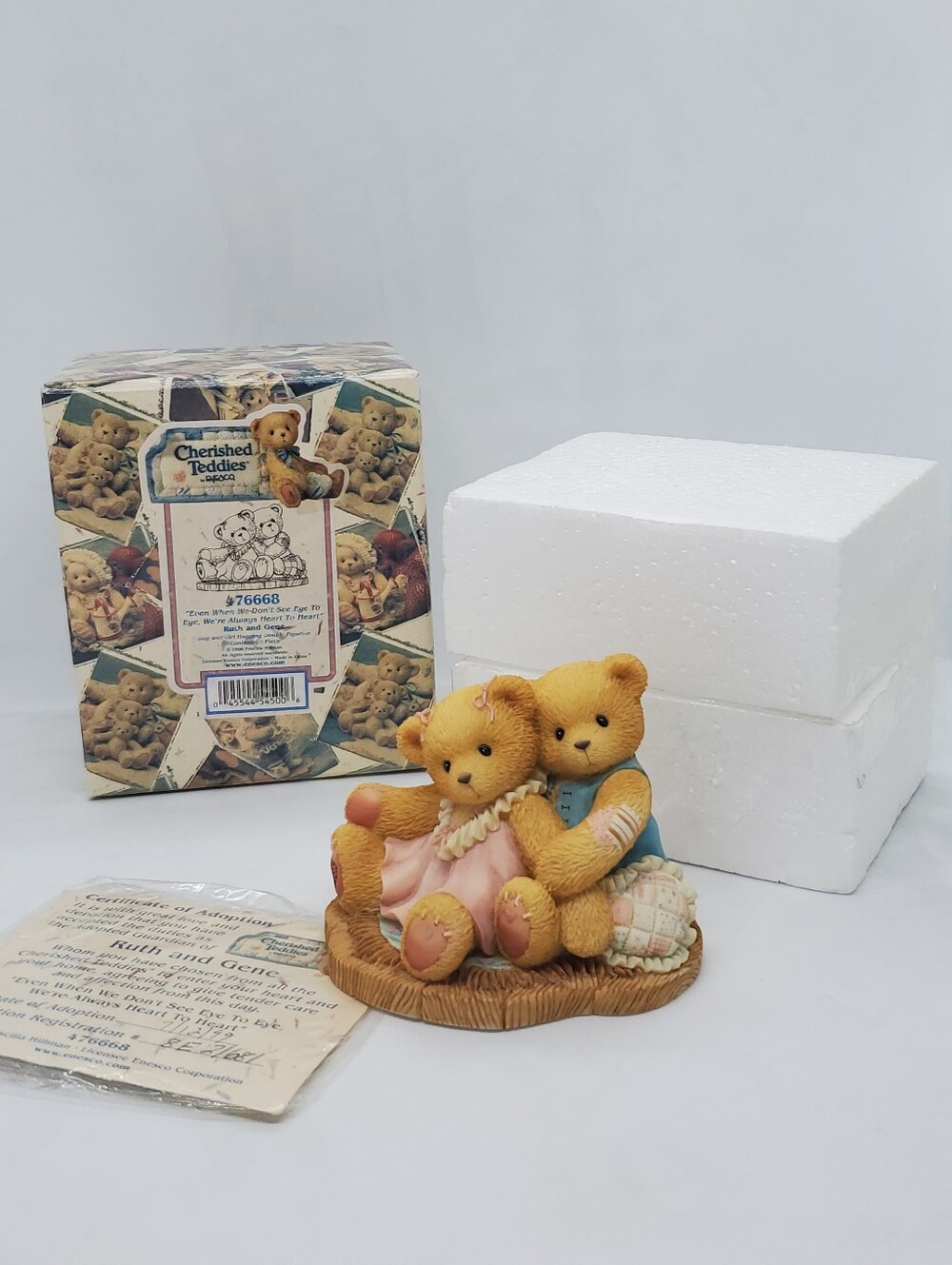 New CHERISHED TEDDIES RUTH GENE BEAR FIGURINE 1998 hugging heart BOY GIRL1998